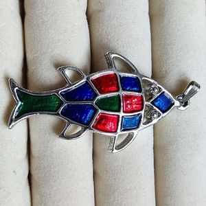 Mid-Century Vintage Silver Enamel Fish Pendant